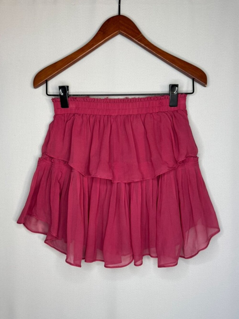 LoveShackFancy 100% Silk Pink Watermelon Ice Double Ruffle Mini Skirt Small - Picture 5 of 10